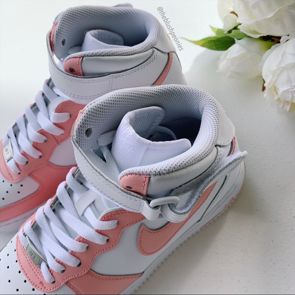 Nike Custom Painted Air Force 1 Mid - Pink Salmon NWT - Picture 9 of 12